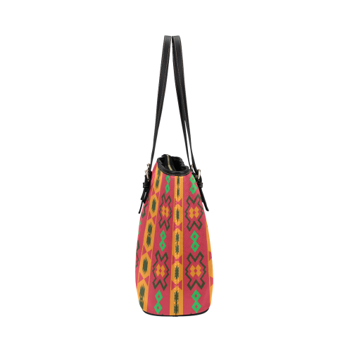 Tribal shapes in retro colors (2) Leather Tote Bag/Large (Model 1651)