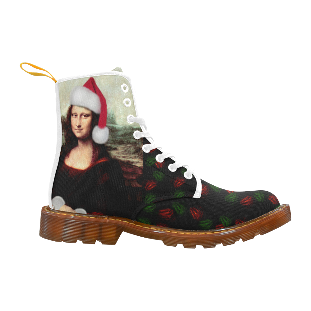 Christmas Mona Lisa with Santa Hat Martin Boots For Women Model 1203H