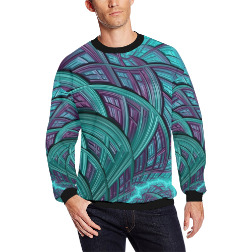 Lightning Storm over the Ocean Fractal Abstract All Over Print Crewneck Sweatshirt for Men/Large (Model H18)