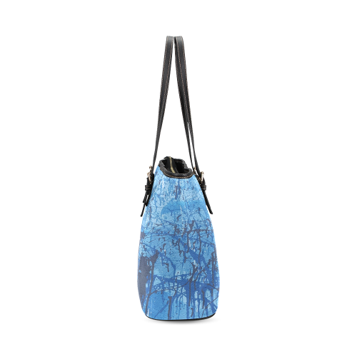 Blue splatters Leather Tote Bag/Small (Model 1640)