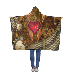 Steampunk, heart with wings Flannel Hooded Blanket 40''x50''