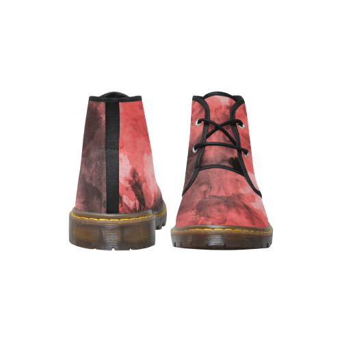 Red and Black Watercolour Women's Canvas Chukka Boots/Large Size (Model 2402-1)