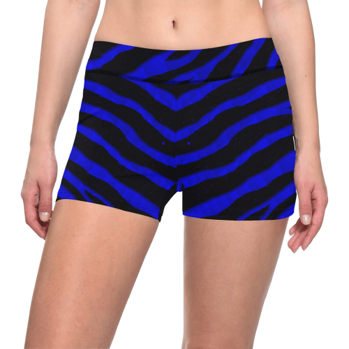 Ripped SpaceTime Stripes - Blue Women's All Over Print Short Leggings (Model L28)