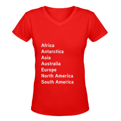 Continents (white on red) Women's Deep V-neck T-shirt (Model T19)
