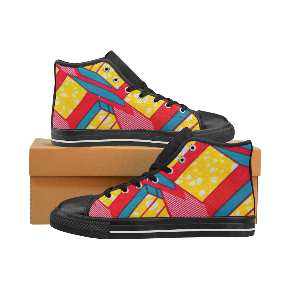 Pink Yeloow afp Amerie' Bowde' High Top Canvas Shoes for Kid (Model 017)