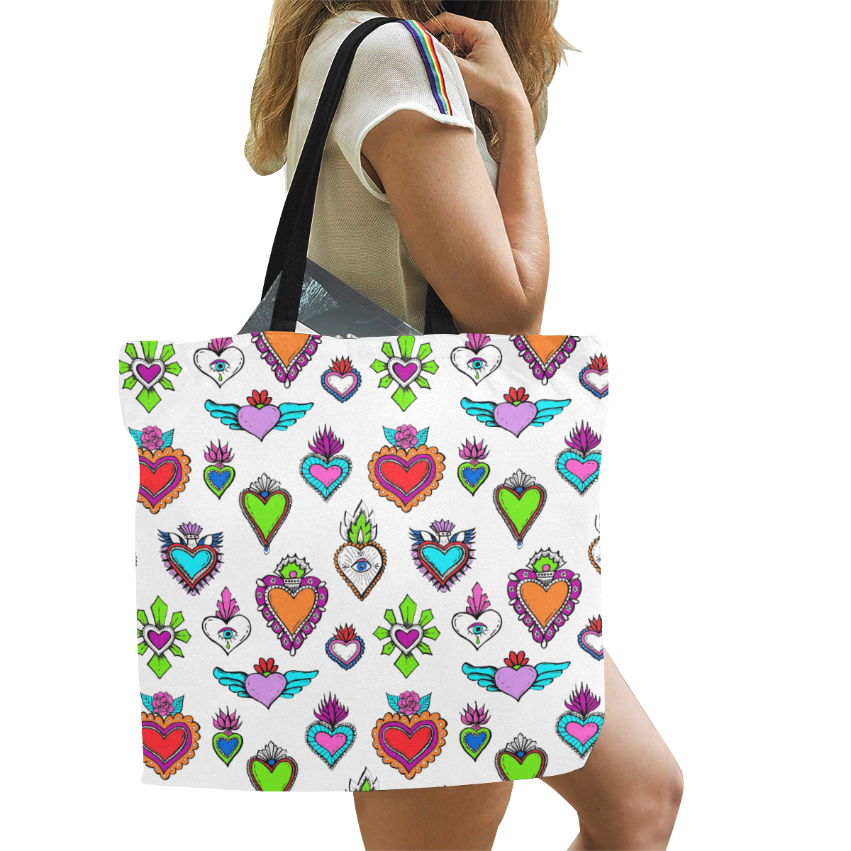 SACRED HEART - EX VOTO - Rainbow All Over Print Canvas Tote Bag/Large (Model 1699)