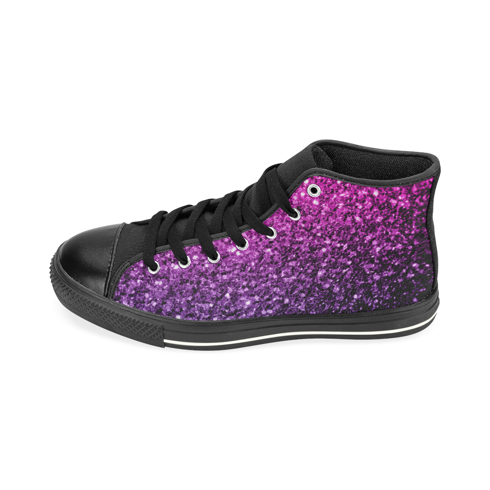 Beautiful Purple Pink Ombre glitter sparkles High Top Canvas Shoes for Kid (Model 017)