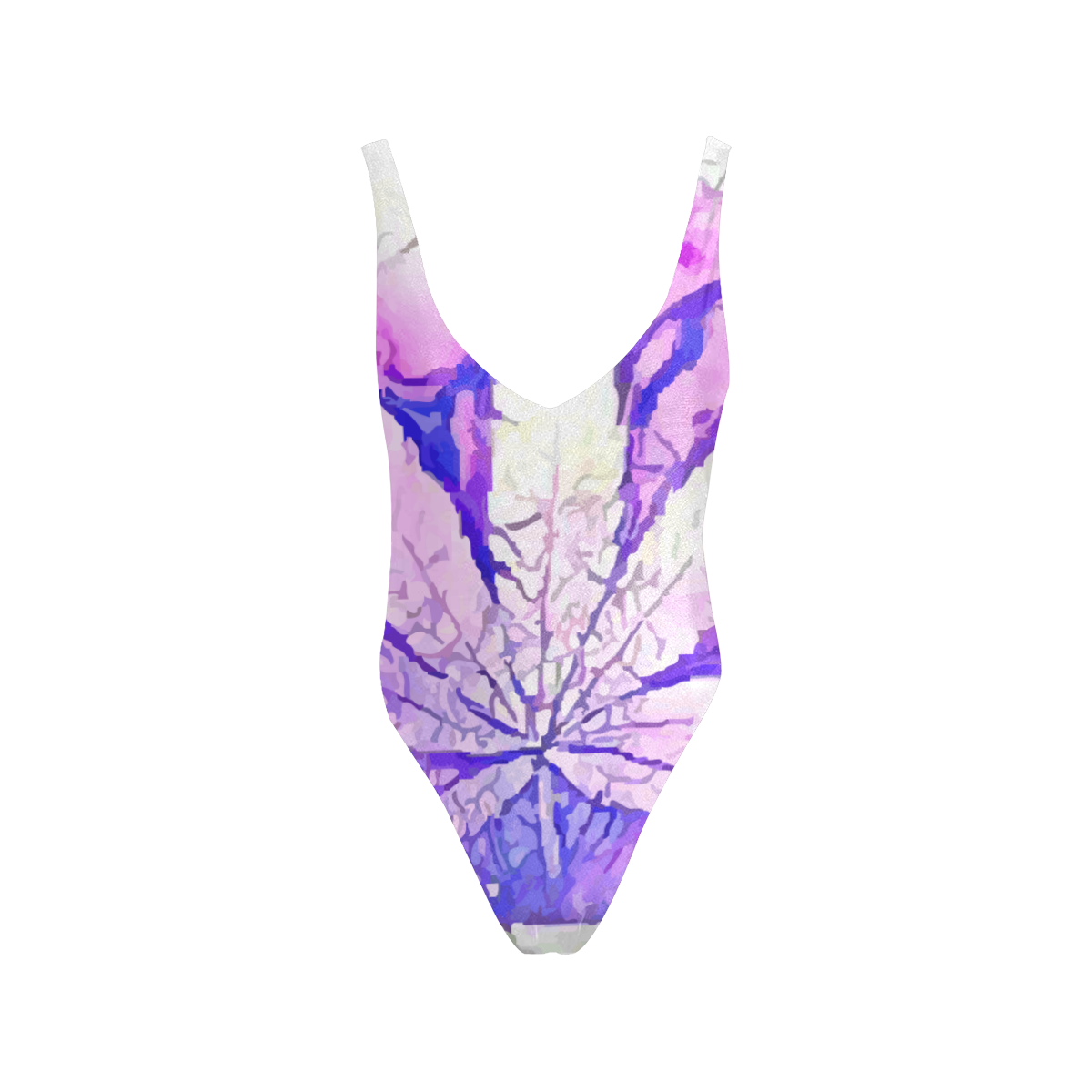 Acid Leaf (white) Sexy Low Back One-Piece Swimsuit (Model S09)
