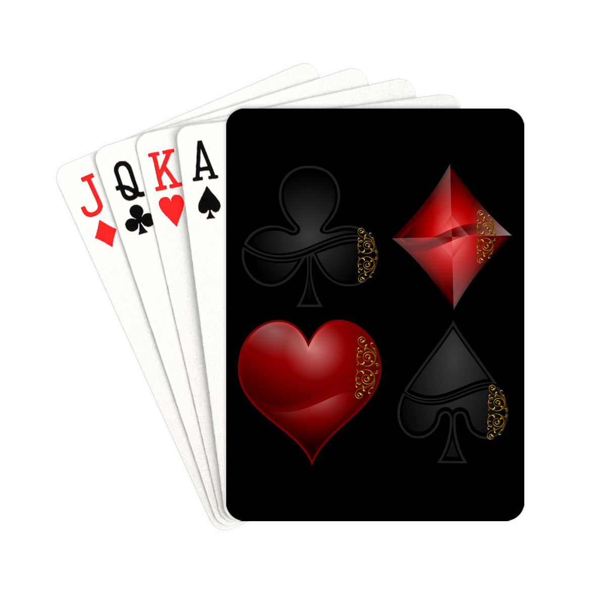 Las Vegas Black and Red Casino Poker Card Shapes on Black Playing Cards 2.5"x3.5"
