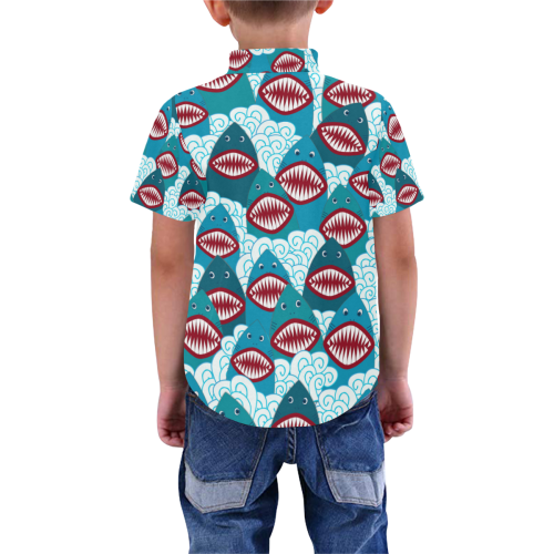 Angry Sharks Boys' All Over Print Short Sleeve Shirt (Model T59)