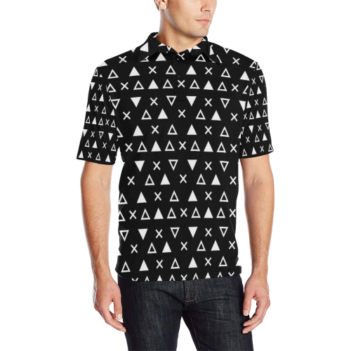 Geo Line Triangle Men's All Over Print Polo Shirt (Model T55)