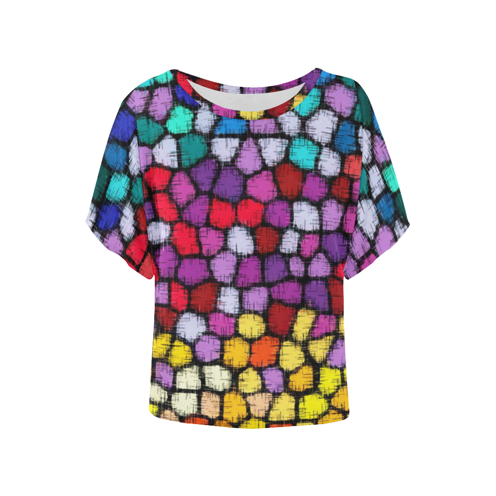 Dots of Color (Blues, Greens, Greys, Orange and Yellow) by Wendy's Desirables Women's Batwing-Sleeved Blouse T shirt (Model T44)