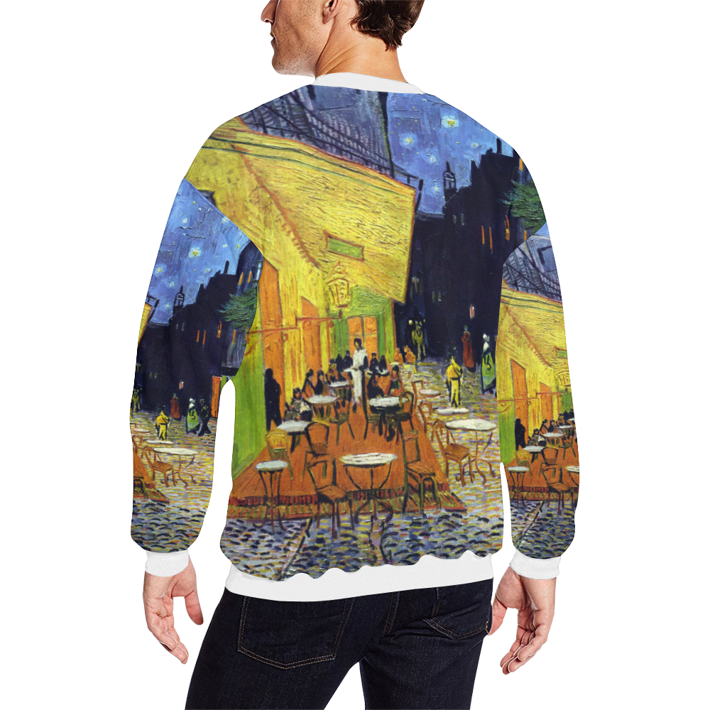 Vincent Willem van Gogh - Cafe Terrace at Night Men's Oversized Fleece Crew Sweatshirt (Model H18)