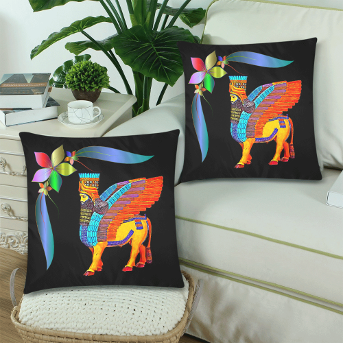 Colorful Lamassu Custom Zippered Pillow Cases 18"x 18" (Twin Sides) (Set of 2)