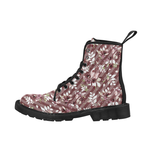 Burgundy Boots, Glitter Flowers Martin Boots for Women (Black) (Model 1203H)