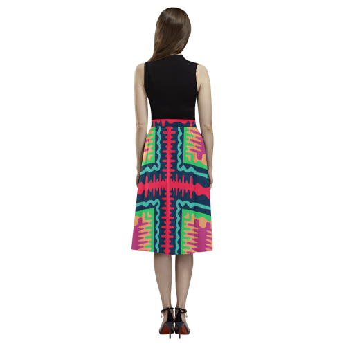 Waves in retro colors Aoede Crepe Skirt (Model D16)