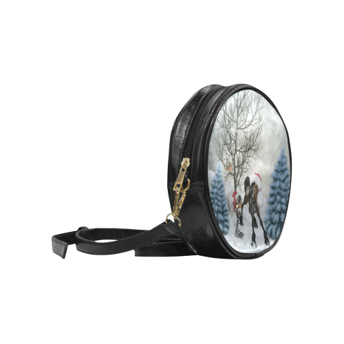 Christmas cute bird and horse Round Sling Bag (Model 1647)