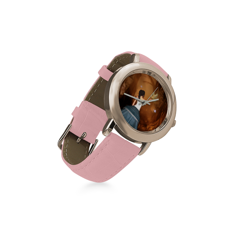 Fairy with fantasy bird Women's Rose Gold Leather Strap Watch(Model 201)