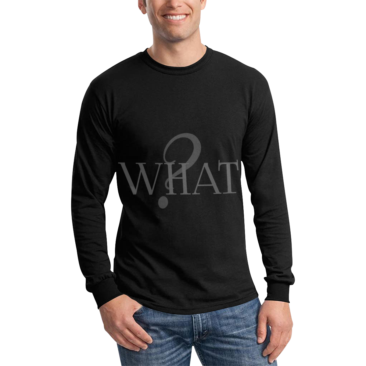 What? Black Men's All Over Print Long Sleeve T-shirt (Model T51)