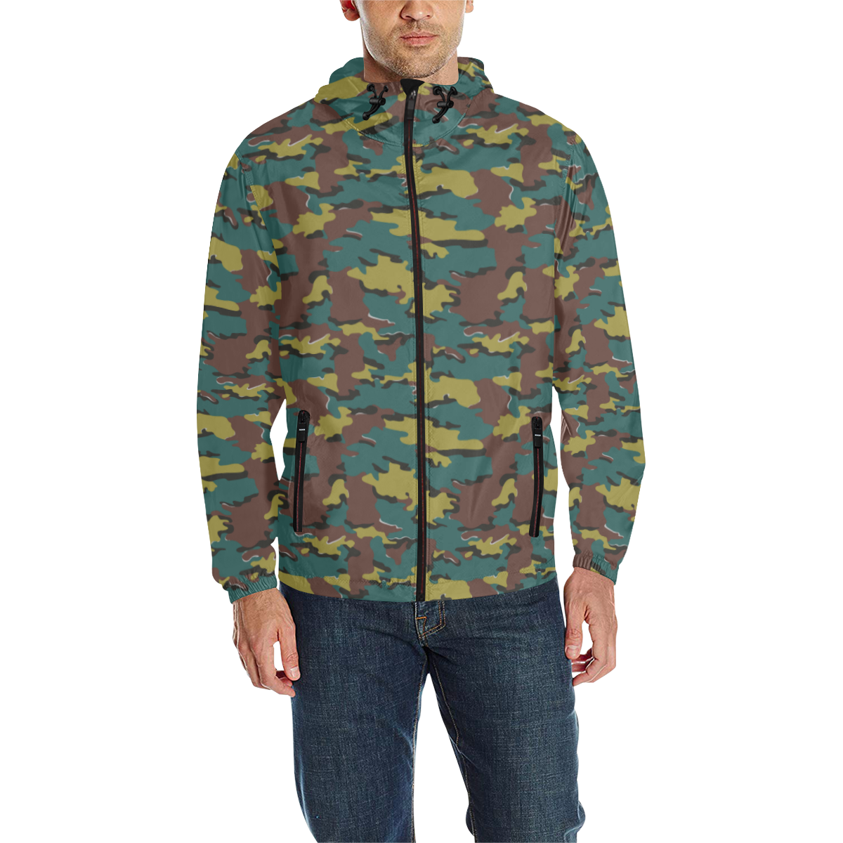 Belgian Jigsaw camouflage All Over Print Quilted Windbreaker for Men (Model H35)