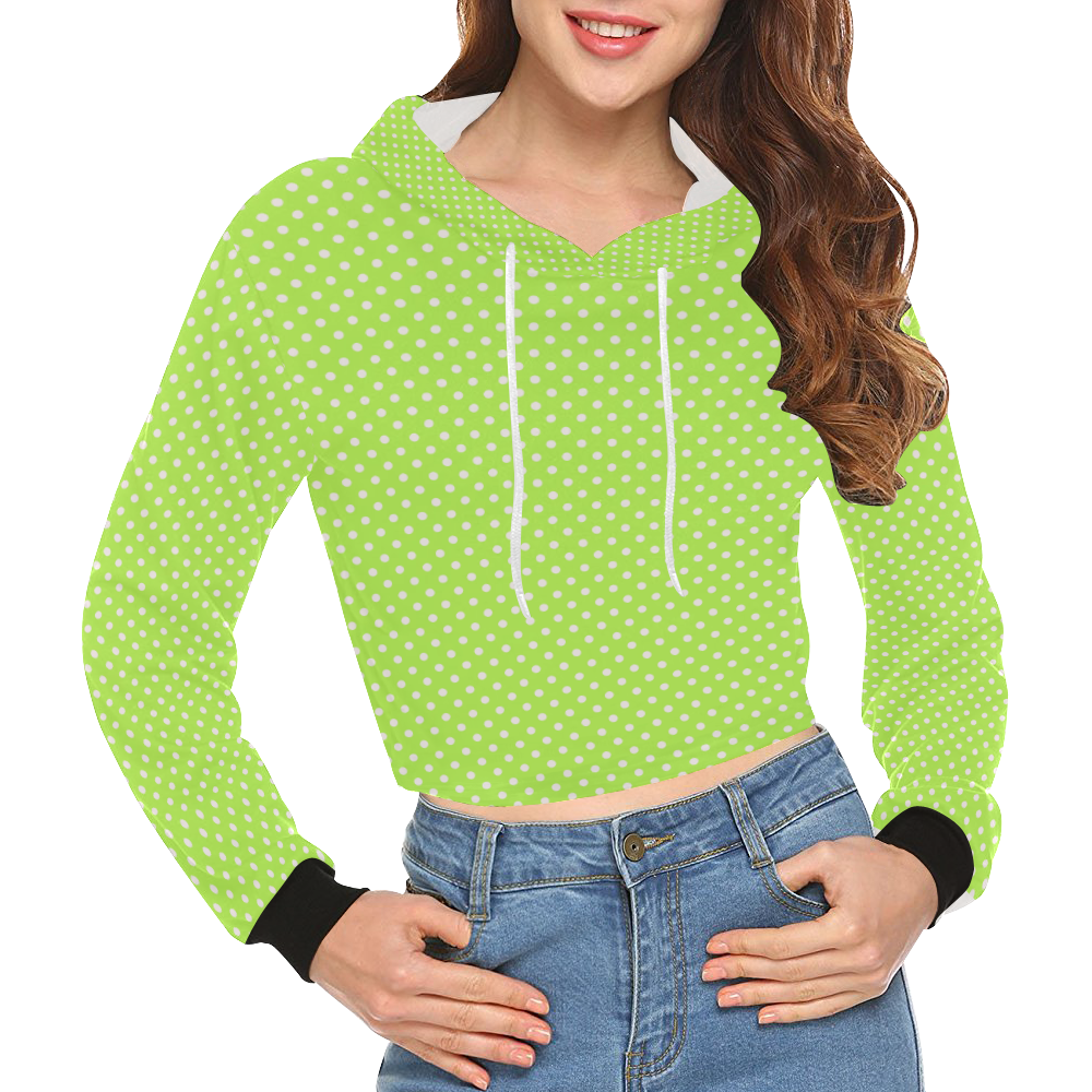Mint green polka dots All Over Print Crop Hoodie for Women (Model H22)