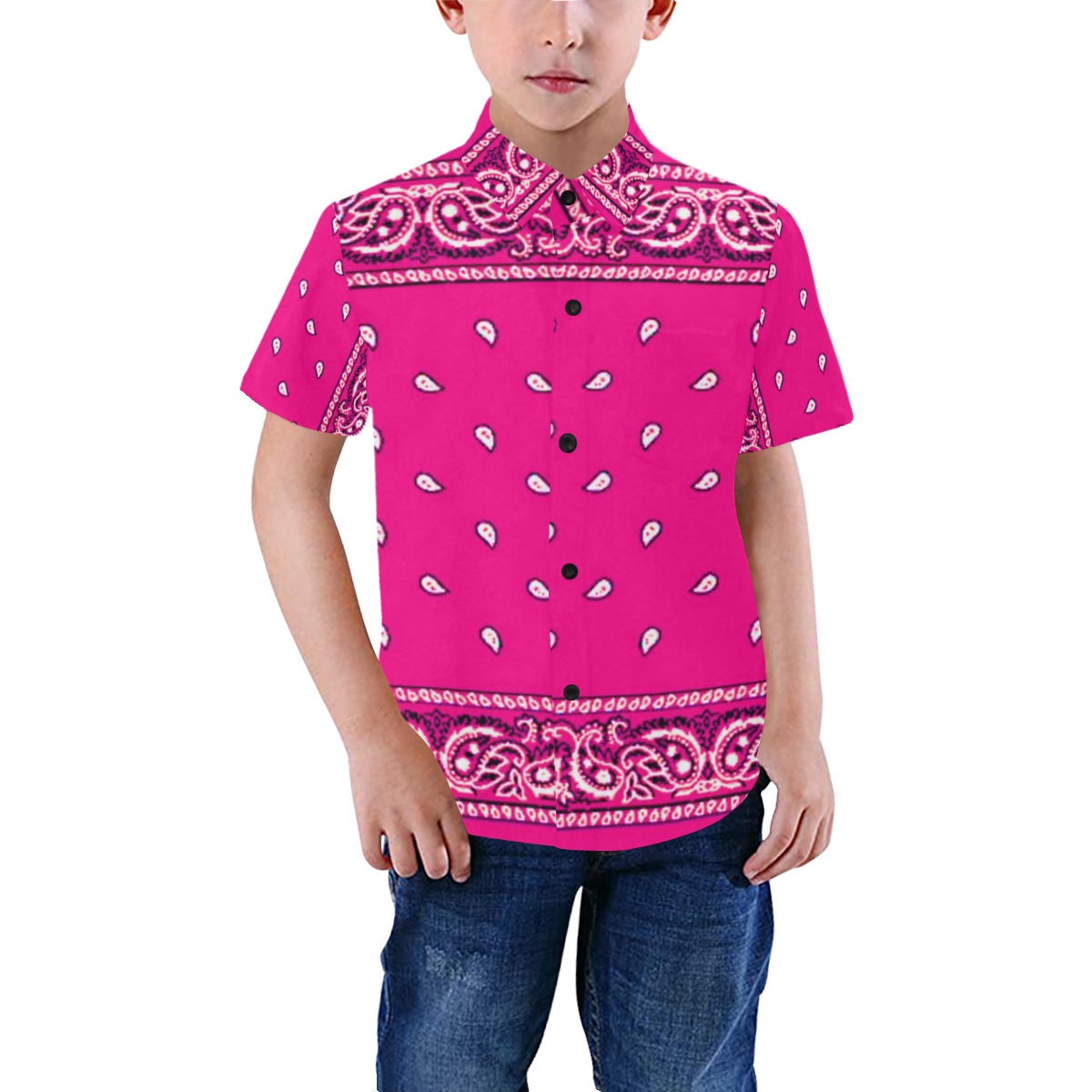 KERCHIEF PATTERN PINK Boys' All Over Print Short Sleeve Shirt (Model T59)