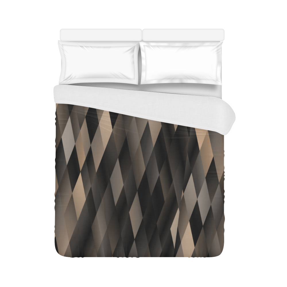 Camel Color and Black Geometric Duvet Cover 86"x70" ( All-over-print)