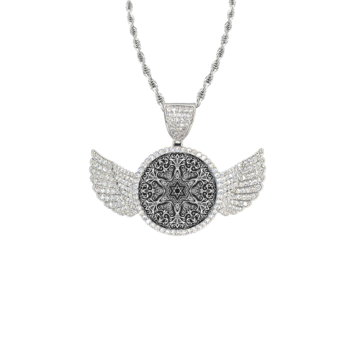 naguen david Wings Silver Photo Pendant with Rope Chain