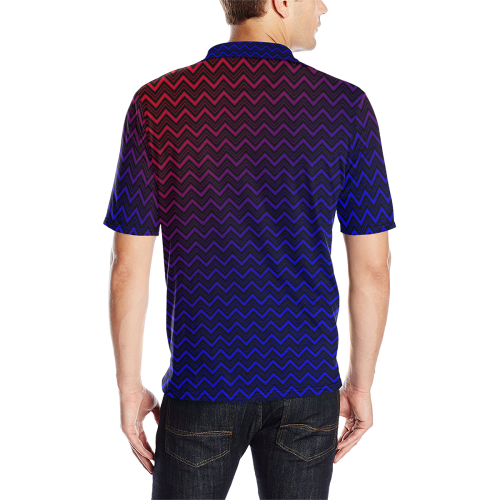 Chevron Black Red and Blue Men's All Over Print Polo Shirt (Model T55)