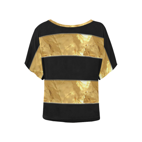 Black Gold Stripes Women's Batwing-Sleeved Blouse T shirt (Model T44)