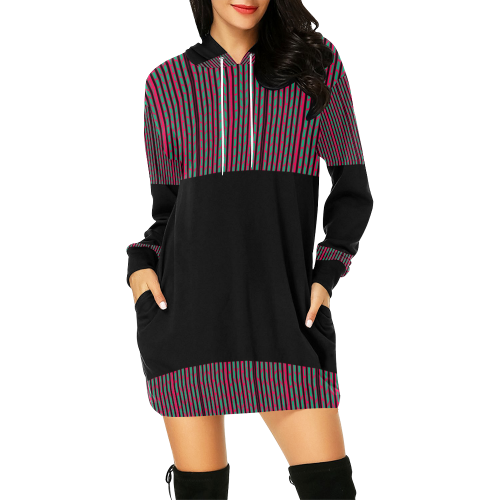 Red Black Retro Weave Hoodie All Over Print Hoodie Mini Dress (Model H27)