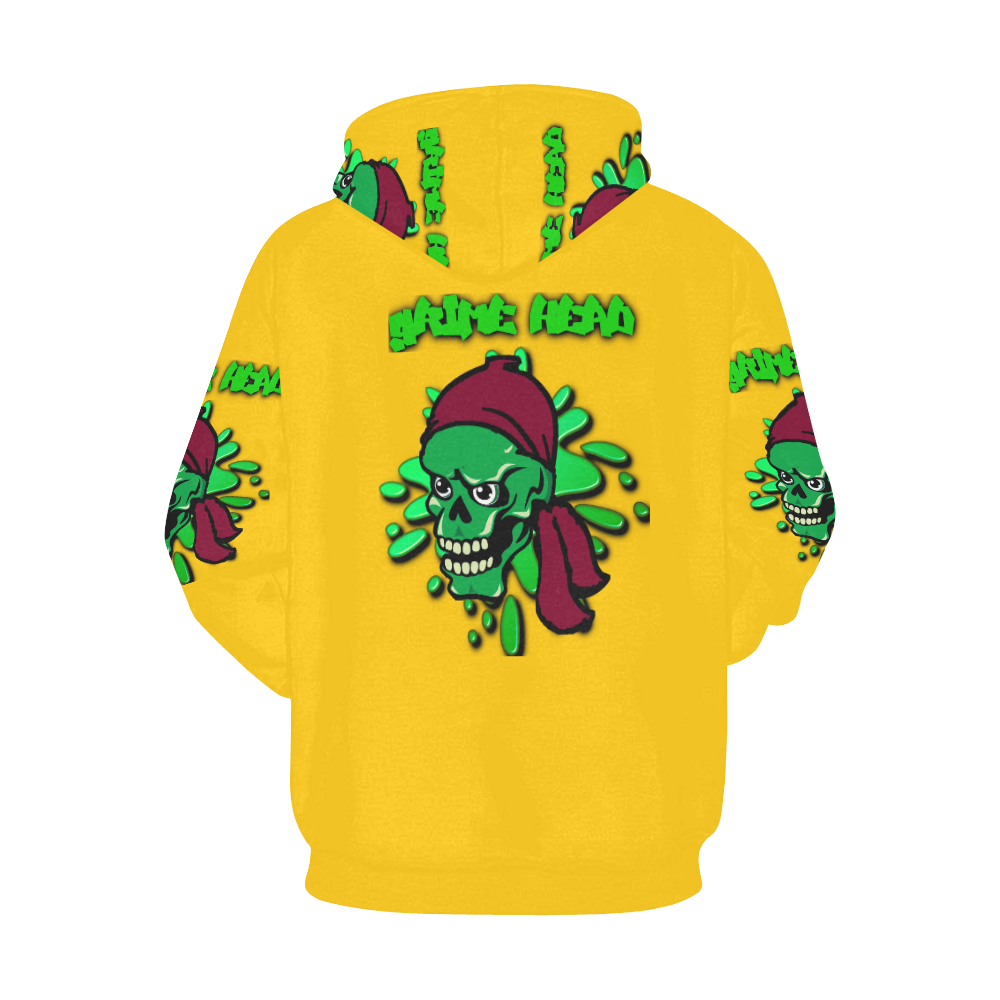 Grime Head - Rap and Hip Hop Design Skull Yellow and Green All Over Print Hoodie for Men/Large Size (USA Size) (Model H13)