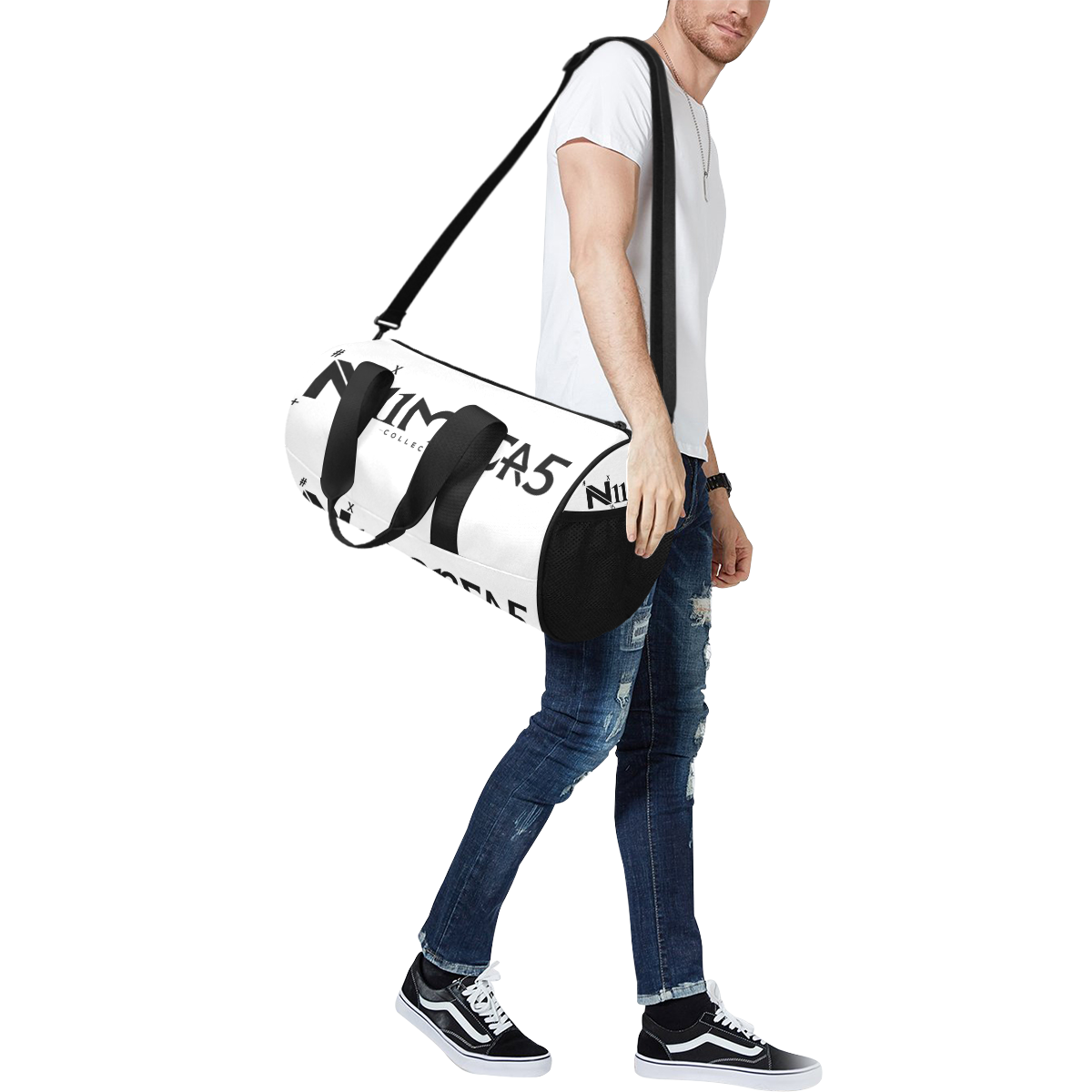 NUMBERS Collection White/ Black Duffle Bag (Model 1679)
