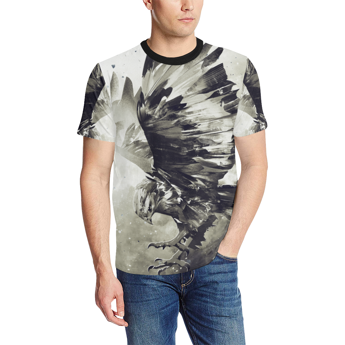 Eagle Bird Animal Men's All Over Print T-Shirt (Solid Color Neck) (Model T63)