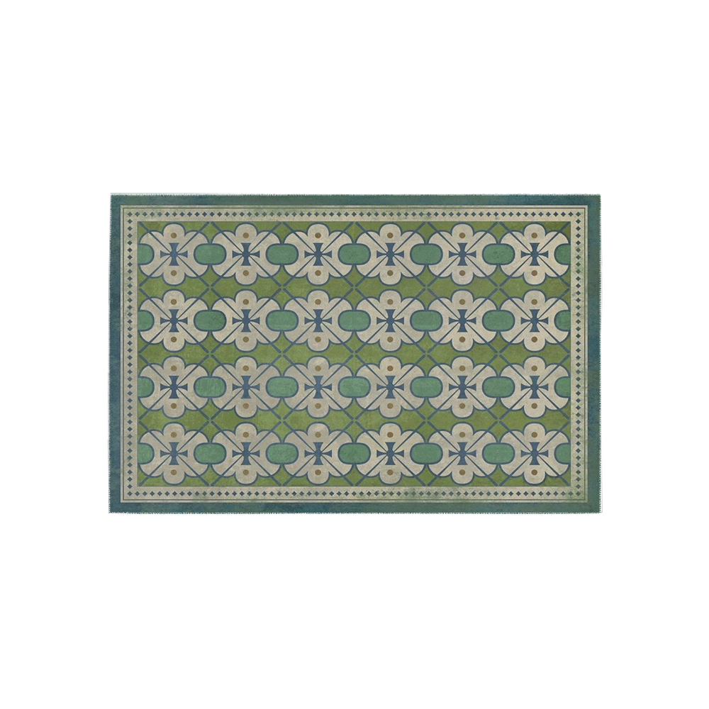 Ayumi Vintage Green, Blue Cross Floral Area Rug 5'x3'3''