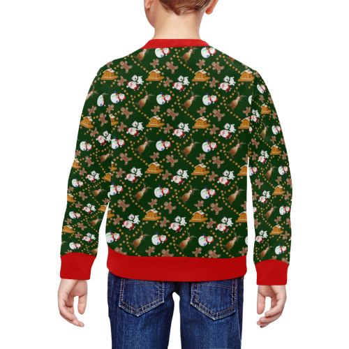 Christmas Gingerbread, Snowman, Reindeer and Santa Green All Over Print Crewneck Sweatshirt for Kids (Model H29)