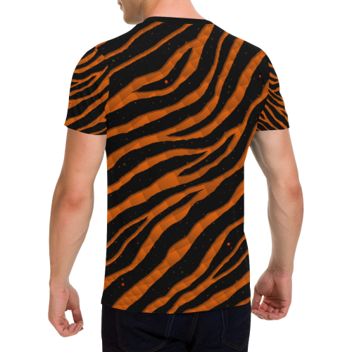 Ripped SpaceTime Stripes - Orange Men's All Over Print T-Shirt with Chest Pocket (Model T56)