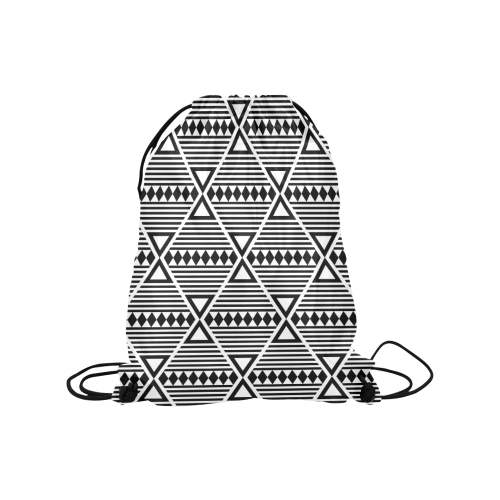 Black Aztec Tribal Medium Drawstring Bag Model 1604 (Twin Sides) 13.8"(W) * 18.1"(H)