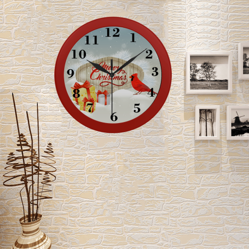 Merry Christmas Cardinal Circular Plastic Wall clock