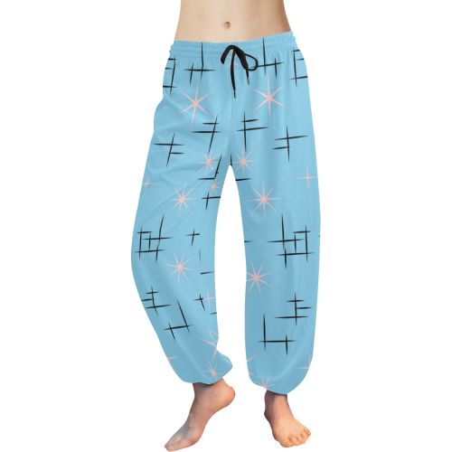 Retro Abstract with Pink Stars Baby Blue Bohemian Pants Women's All Over Print Harem Pants (Model L18)