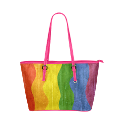 Gay Pride - Rainbow Flag Waves Stripes 3 Leather Tote Bag/Small (Model 1651)