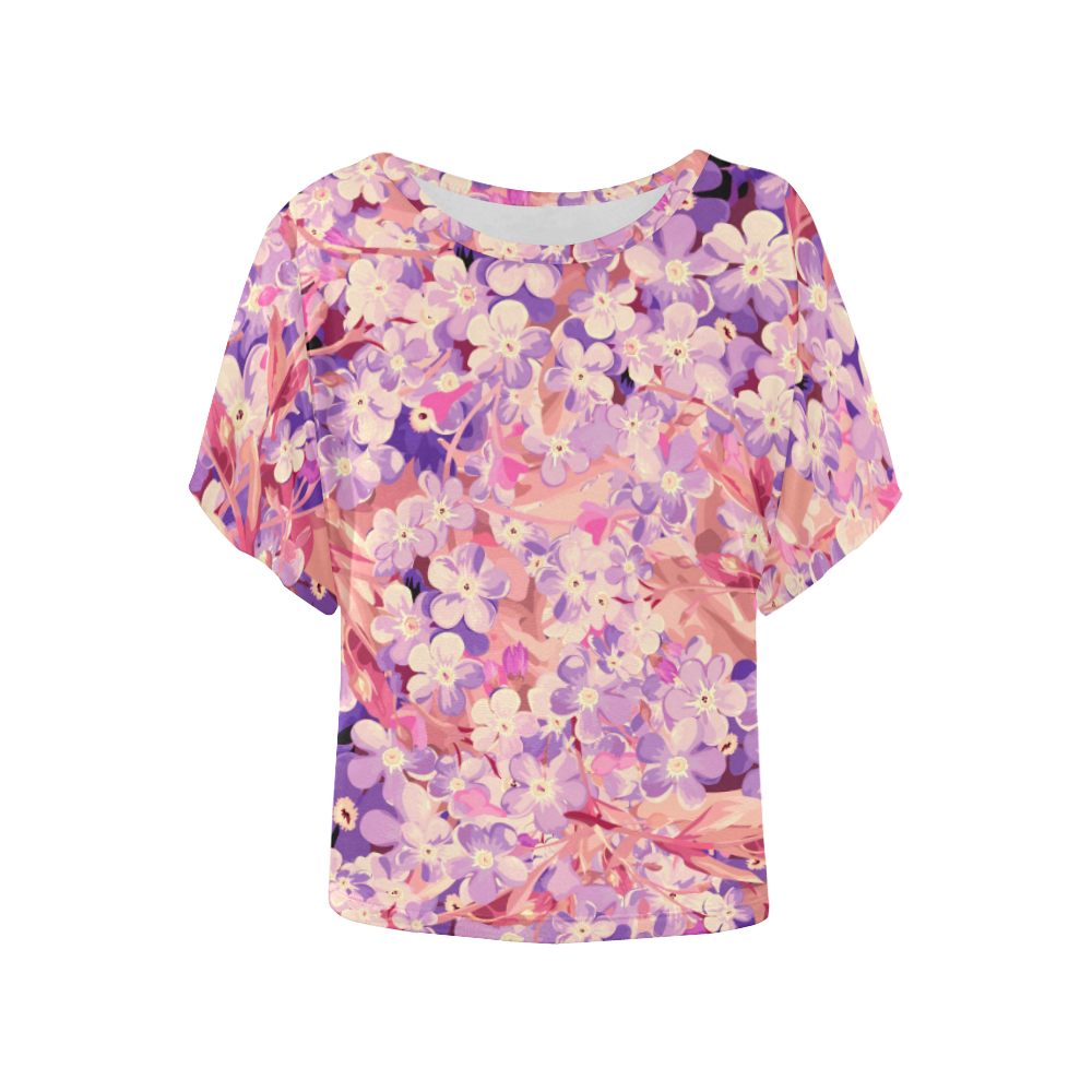 flower pattern Women's Batwing-Sleeved Blouse T shirt (Model T44)