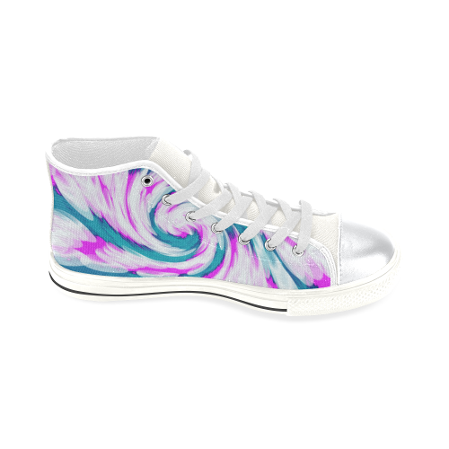 Turquoise Pink Tie Dye Swirl Abstract High Top Canvas Shoes for Kid (Model 017)