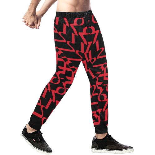 NUMBERS Collection 1234567 Black/Cherry Red Men's All Over Print Sweatpants (Model L11)