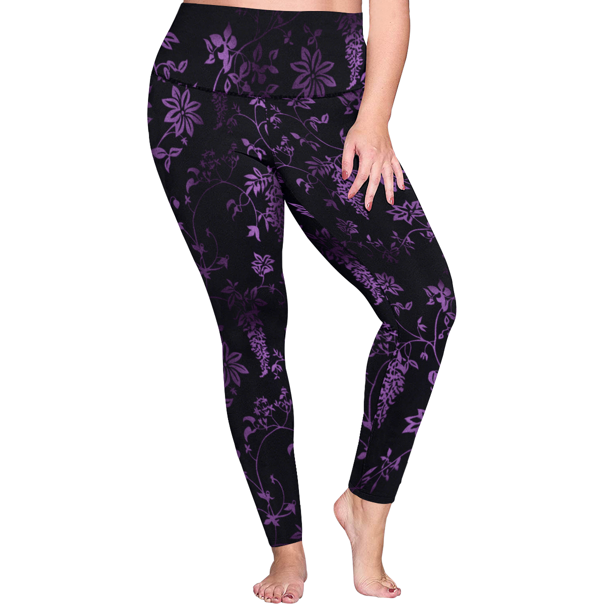 Gothic black_n_purple pattern Women's Plus Size High Waist Leggings (Model L44)