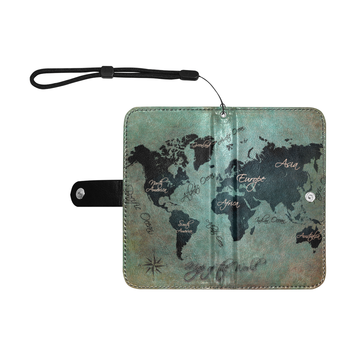 world map #map #worldmap Flip Leather Purse for Mobile Phone/Small (Model 1704)