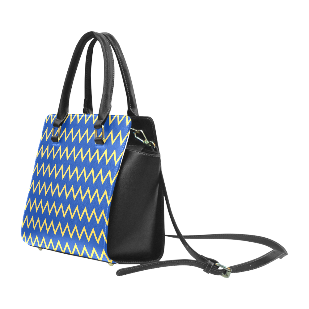 Chevron Jaune/Bleu Rivet Shoulder Handbag (Model 1645)