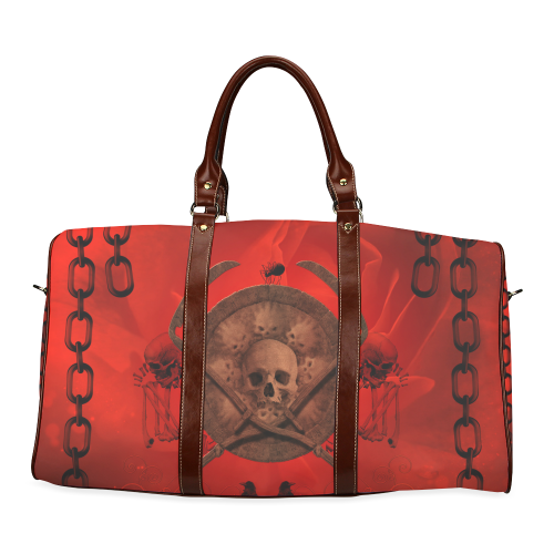 Skulls on red vintage background Waterproof Travel Bag/Large (Model 1639)