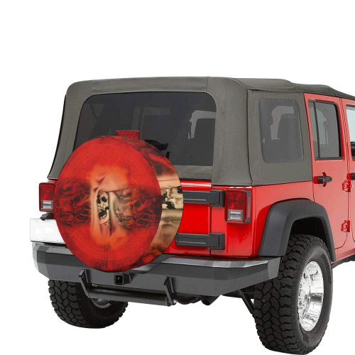 Creepy skulls on red background 30 Inch Spare Tire Cover