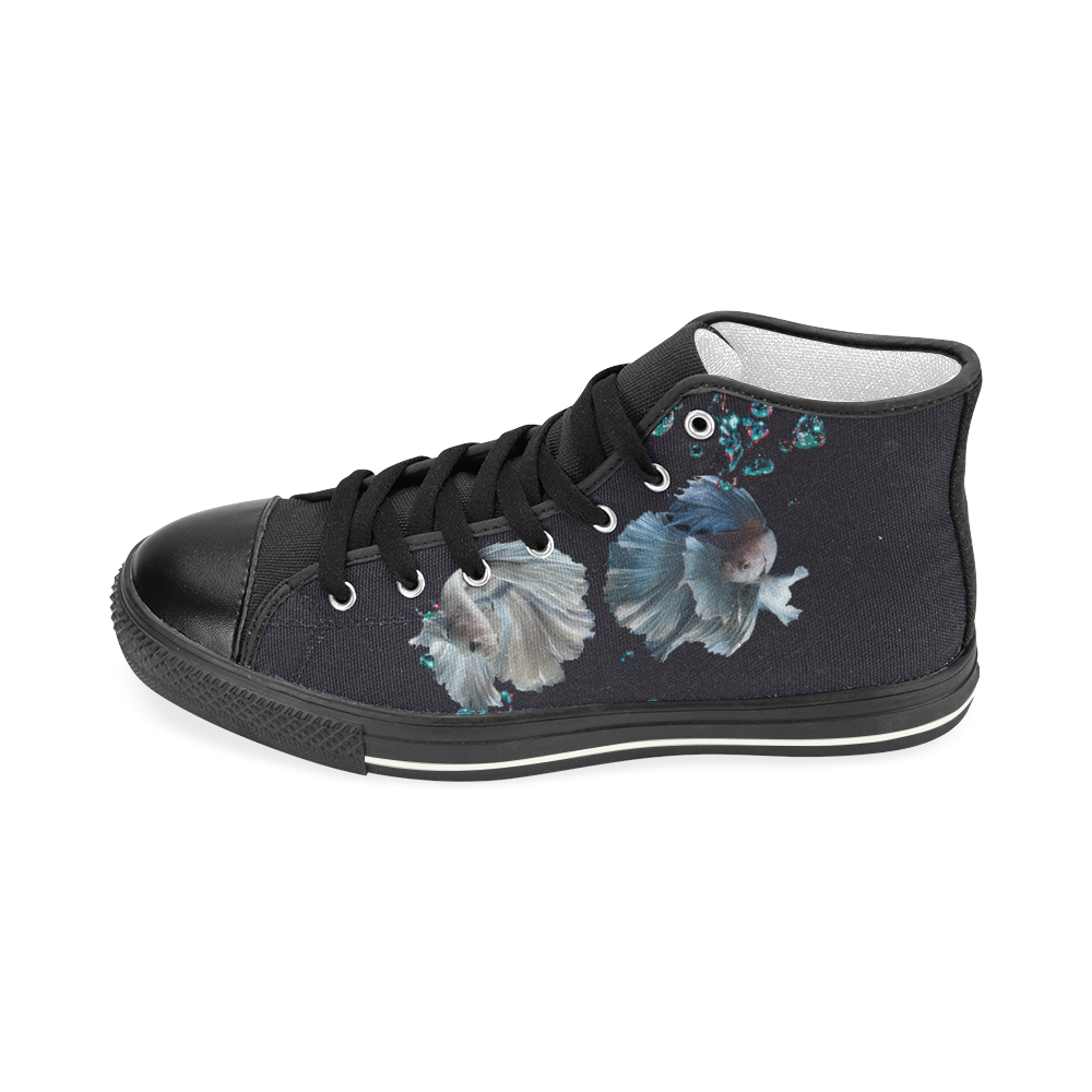 Blue Siamese Fighting Fish - Water Bubbles Photo Women's Classic High Top Canvas Shoes (Model 017)